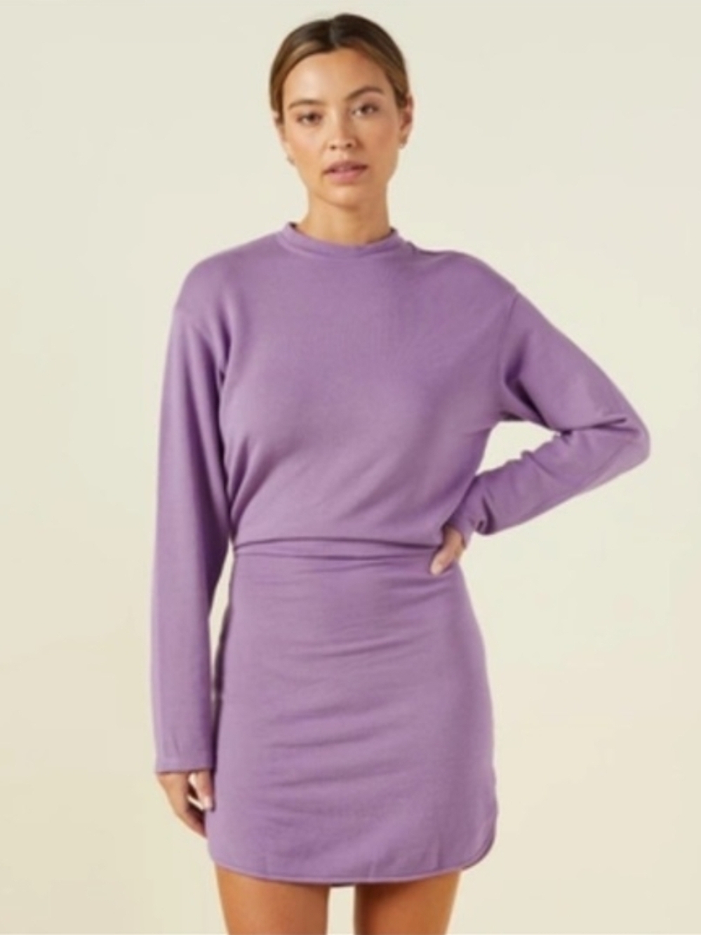 Monrow Cozy Aster Purple Monrow Sweatshirt Dress – Soft Lounge Mini M